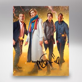 Above: Signed print featuring (from left) Graham, The Doctor, Yaz and Ryan available for purchase on The Time Meddlers